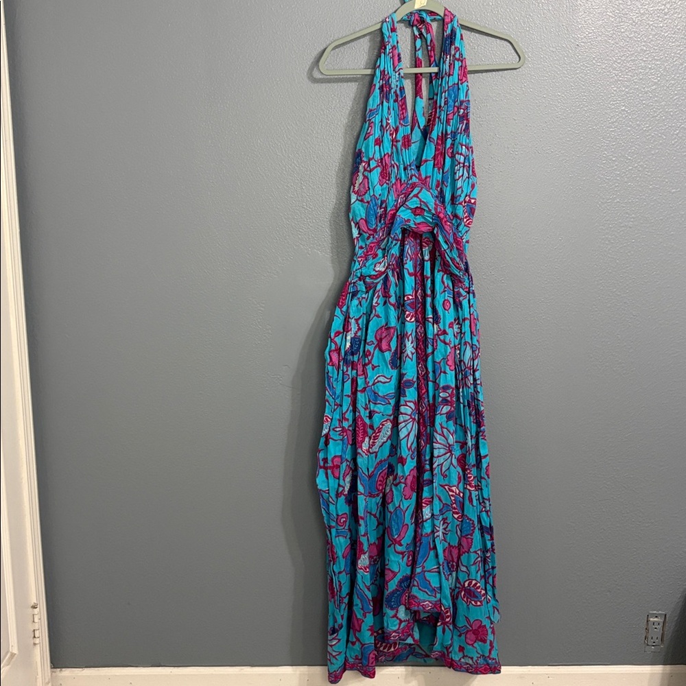 Caroline Constas Turquoise & Magenta Smocked Dress size L - Picture 2 of 6